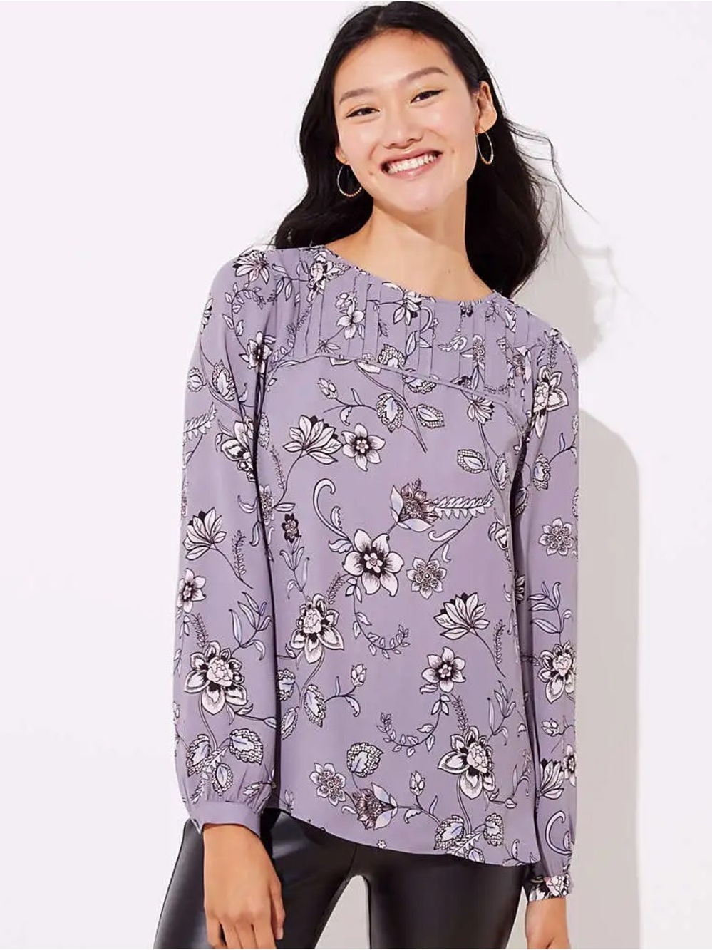 LOFT Maternity Floral Smocked Yoke Blouse - Lavender